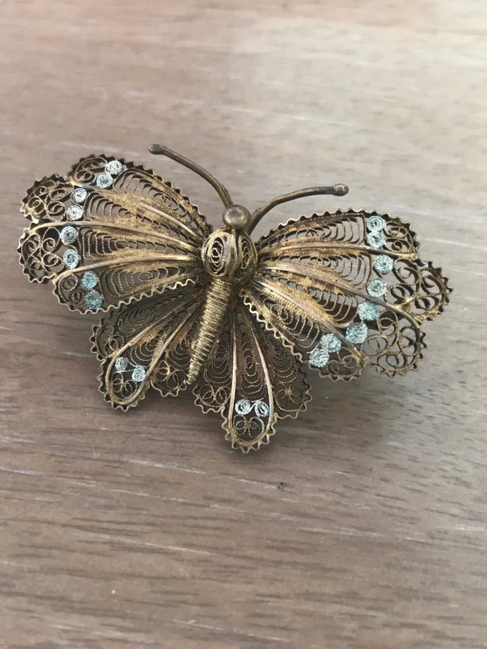 Italian Silver Filigree Butterfly Brooch Vintage